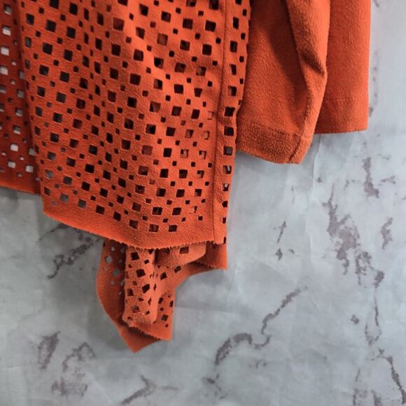 Chicos Cardigan Womens Large Orange Suede Perforated Topper Ruana Stretch - Picture 11 of 13